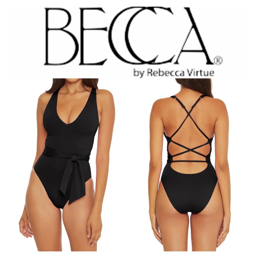 NWOT BECCA Kali V Color Code Belted One-Piece Swimsuit